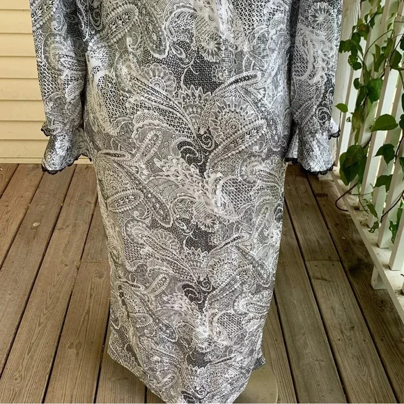 Christian Dior Loungewear Vintage Kaftan Dress Robe Black & White Paisley Size L - Picture 5 of 15